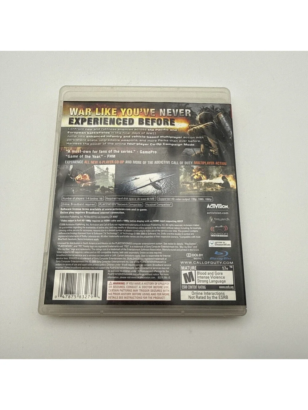 Call Of Duty World At War PS3 (Sony PlayStation 3, 2010) w Manual